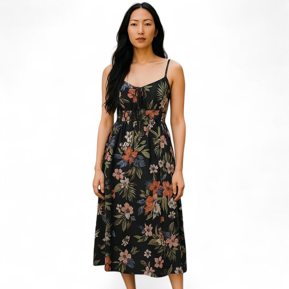 Patrons‎ Of Peace Women's Floral Sleeveless Side Split Midi Dress Black XS ￼